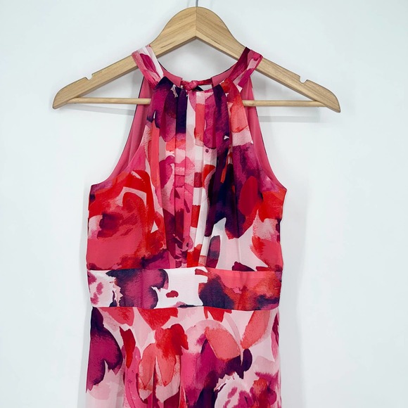 Eliza J Floral Print Halter Maxi Dress Chiffon Sleeveless Long Formal Gown Pink - Picture 6 of 13